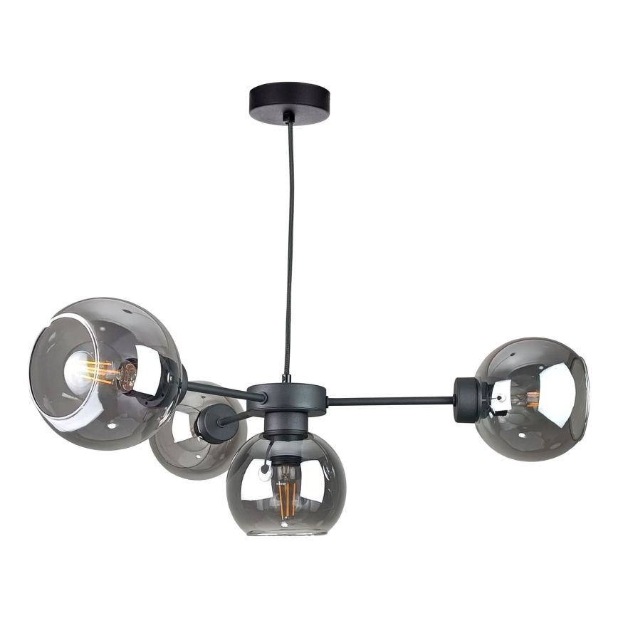 Candeeiro suspenso KALIOPE 4xE27/60W/230V preto/fumado preto