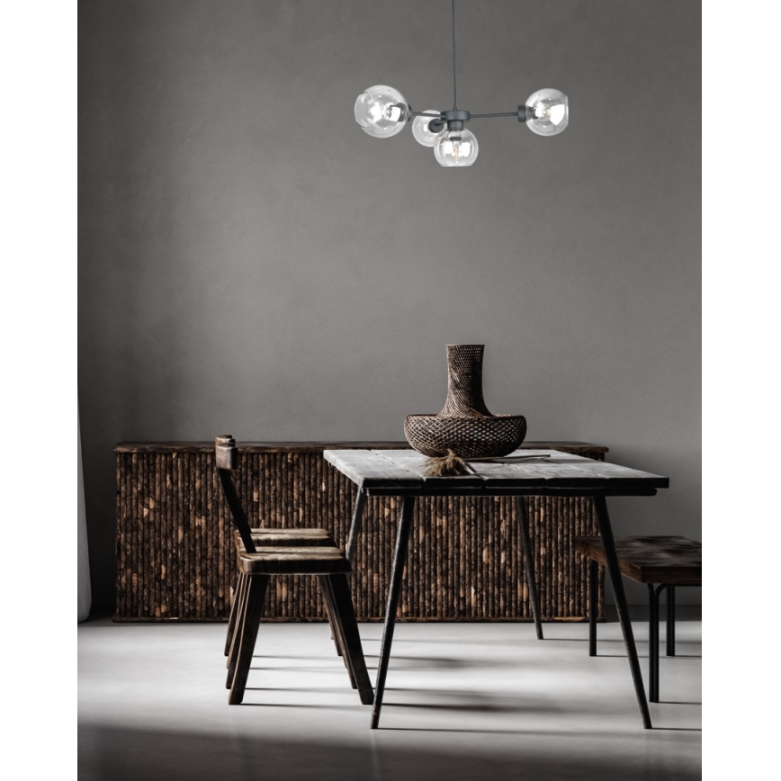 Candeeiro suspenso KALIOPE 4xE27/60W/230V preto/transparente