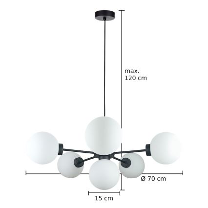 Candeeiro suspenso KALIOPE 6xE14/50W/230V preto/branco