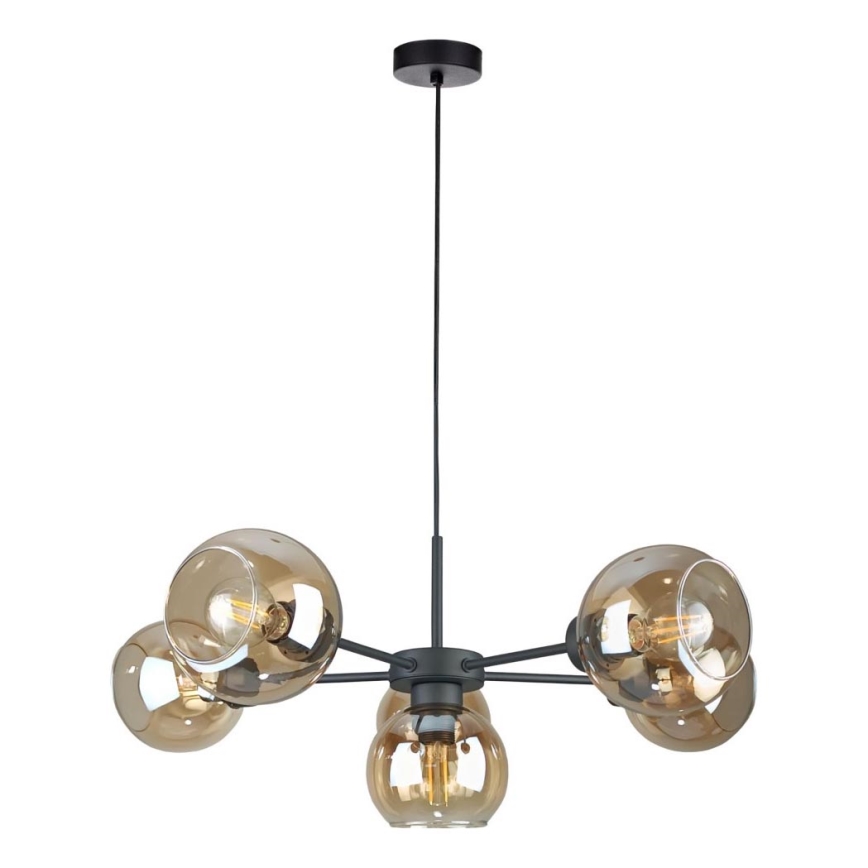 Candeeiro suspenso KALIOPE 6xE27/60W/230V preto/fumado bege