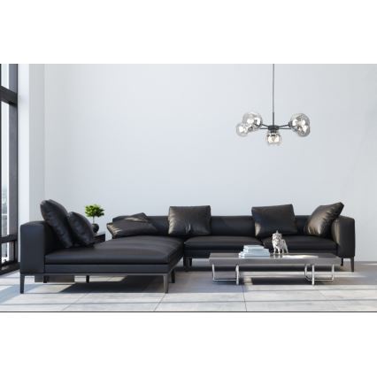 Candeeiro suspenso KALIOPE 6xE27/60W/230V preto/transparente