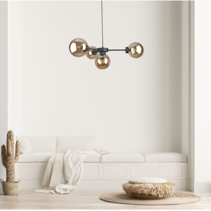 Candeeiro suspenso KALIOPE II 4xE14/50W/230V preto/fumado bege