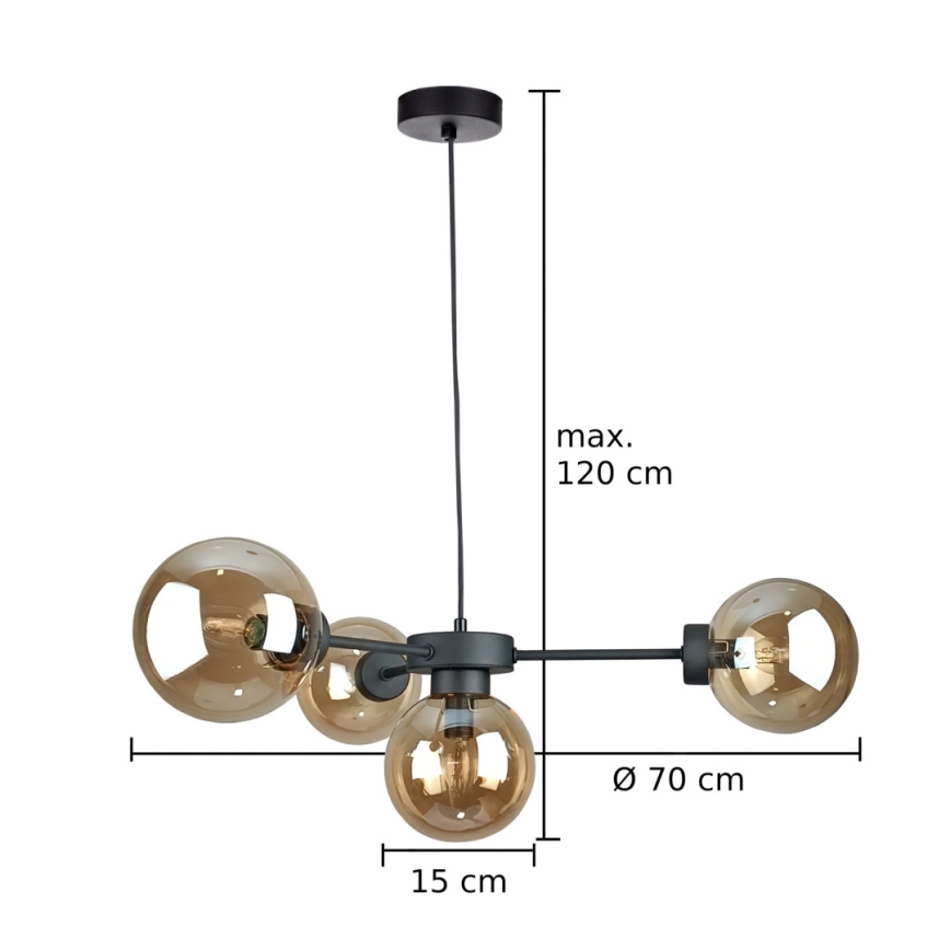 Candeeiro suspenso KALIOPE II 4xE14/50W/230V preto/fumado bege