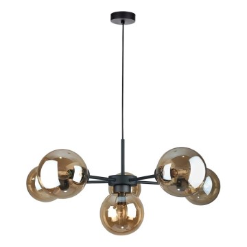Candeeiro suspenso KALIOPE II 6xE14/50W/230V preto/fumado bege