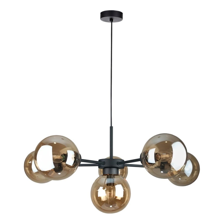 Candeeiro suspenso KALIOPE II 6xE14/50W/230V preto/fumado bege