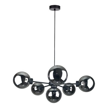 Candeeiro suspenso KALIOPE II 6xE14/50W/230V preto/fumado preto