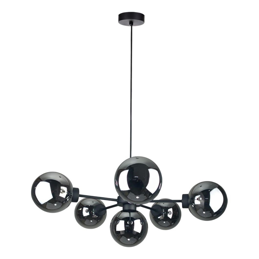 Candeeiro suspenso KALIOPE II 6xE14/50W/230V preto/fumado preto