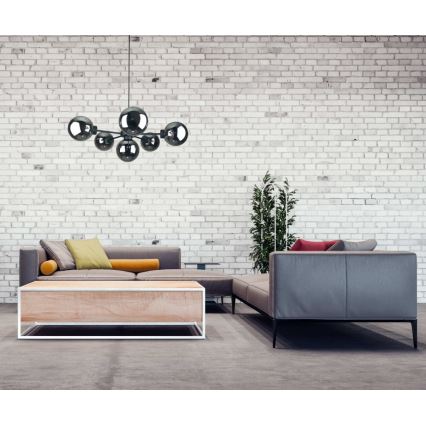Candeeiro suspenso KALIOPE II 6xE14/50W/230V preto/fumado preto