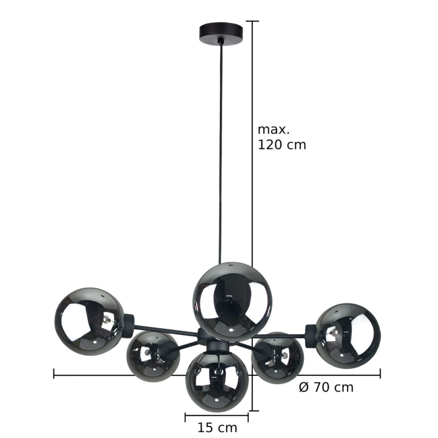 Candeeiro suspenso KALIOPE II 6xE14/50W/230V preto/fumado preto