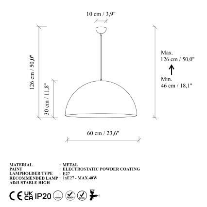 Candeeiro suspenso KURE 1xE27/40W/230V dourado