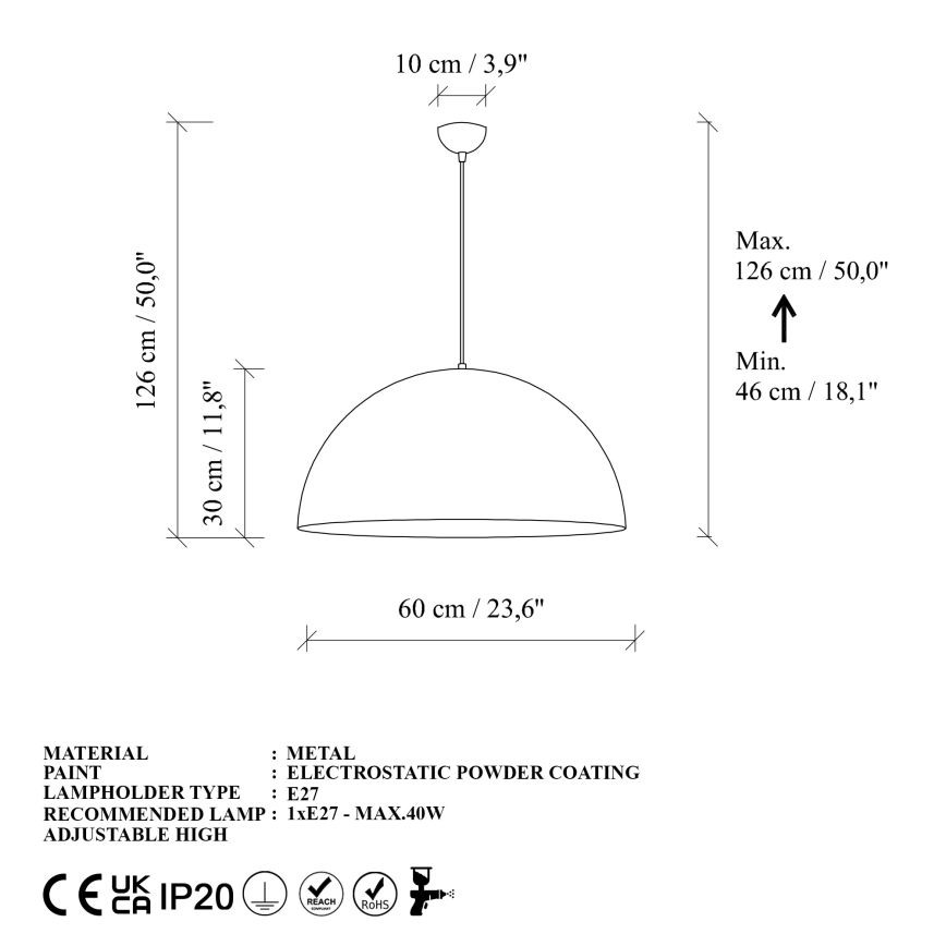 Candeeiro suspenso KURE 1xE27/40W/230V dourado