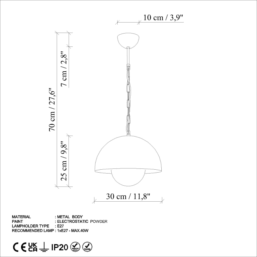 Candeeiro suspenso KURE 1xE27/40W/230V verde