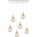 Candeeiro suspenso LACRIMA HONEY 6xE27/60W/230V branco/dourado/fumado bege