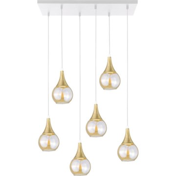 Candeeiro suspenso LACRIMA HONEY 6xE27/60W/230V branco/dourado/fumado bege