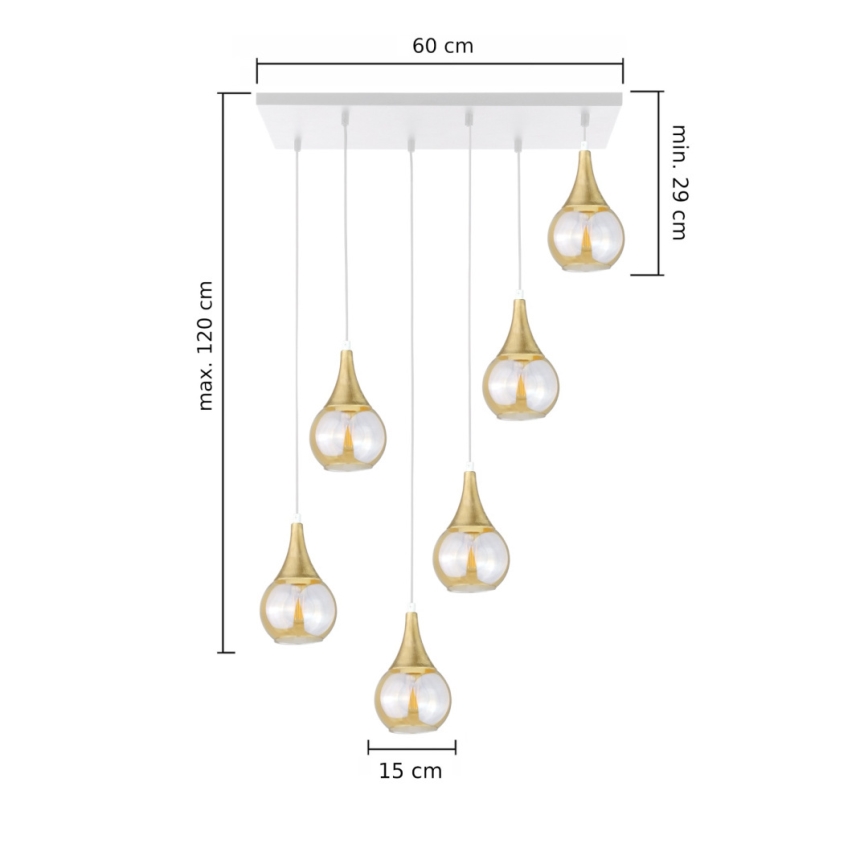 Candeeiro suspenso LACRIMA HONEY 6xE27/60W/230V branco/dourado/fumado bege