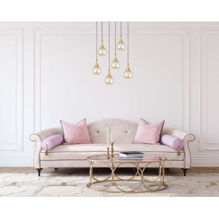 Candeeiro suspenso LACRIMA HONEY 6xE27/60W/230V preto/dourado/fumado bege