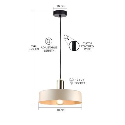 Candeeiro suspenso LATTE 1xE27/60W/230V bege/preto/cromado brilhante