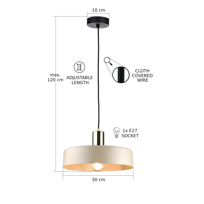 Candeeiro suspenso LATTE 1xE27/60W/230V bege/preto/cromado brilhante