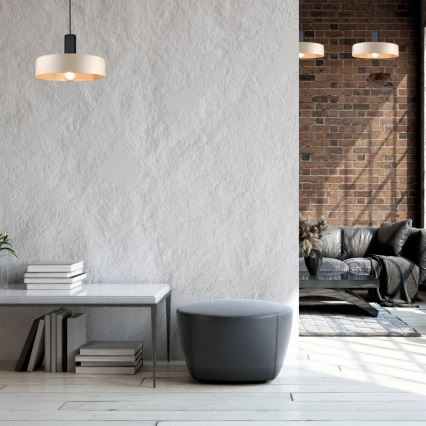 Candeeiro suspenso LATTE 1xE27/60W/230V bege/preto