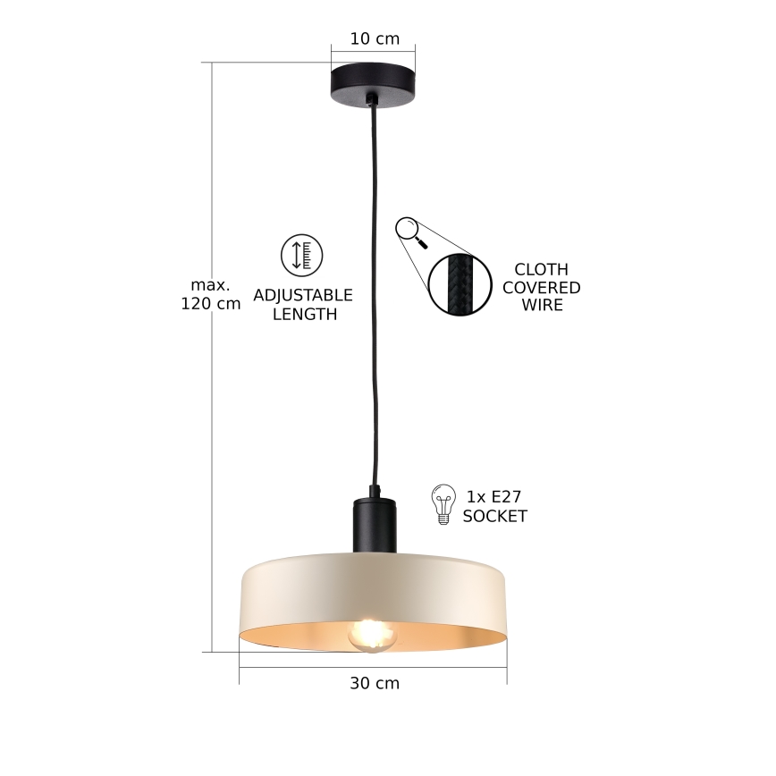 Candeeiro suspenso LATTE 1xE27/60W/230V bege/preto