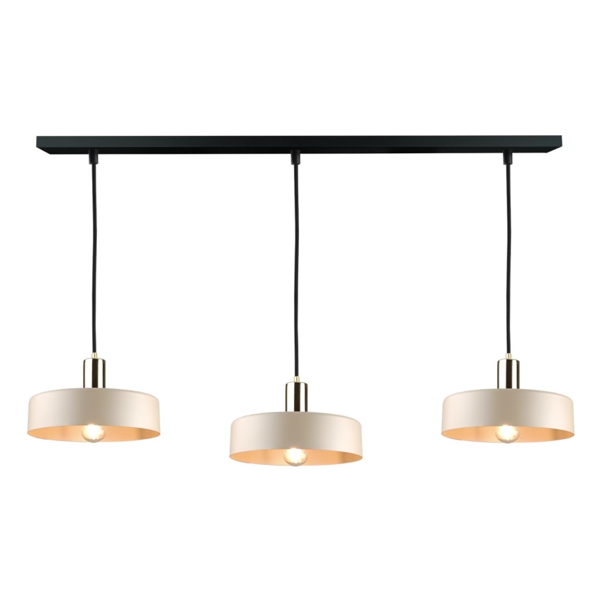 Candeeiro suspenso LATTE 3xE27/60W/230V bege/preto/cromado brilhante