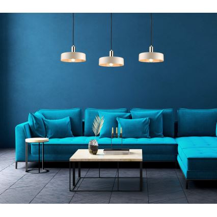 Candeeiro suspenso LATTE 3xE27/60W/230V bege/preto/cromado brilhante