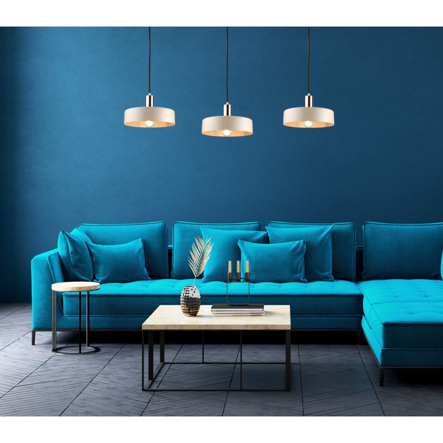 Candeeiro suspenso LATTE 3xE27/60W/230V bege/preto/cromado brilhante