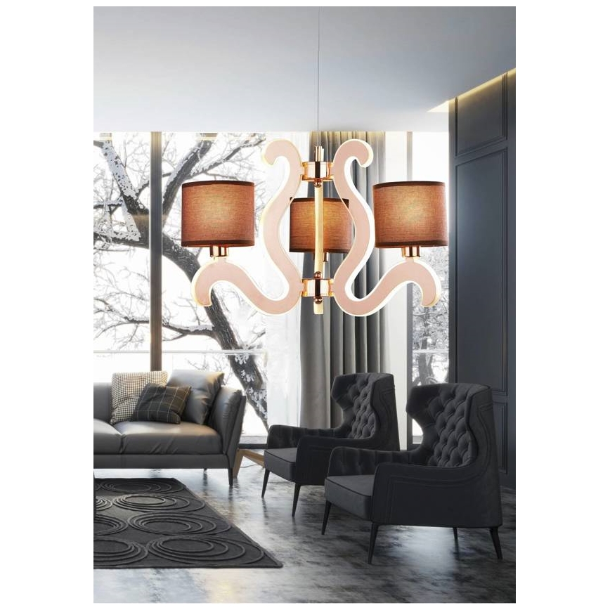 Candeeiro suspenso LED AMBROSIA 3xE14/40W/230V + LED/18,4W cobre