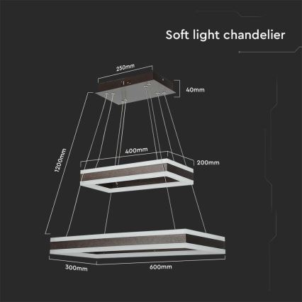 Candeeiro suspenso LED com regulação LED/113W/230V 3000K castanho