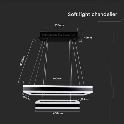 Candeeiro suspenso LED com regulação LED/113W/230V 3000K preto