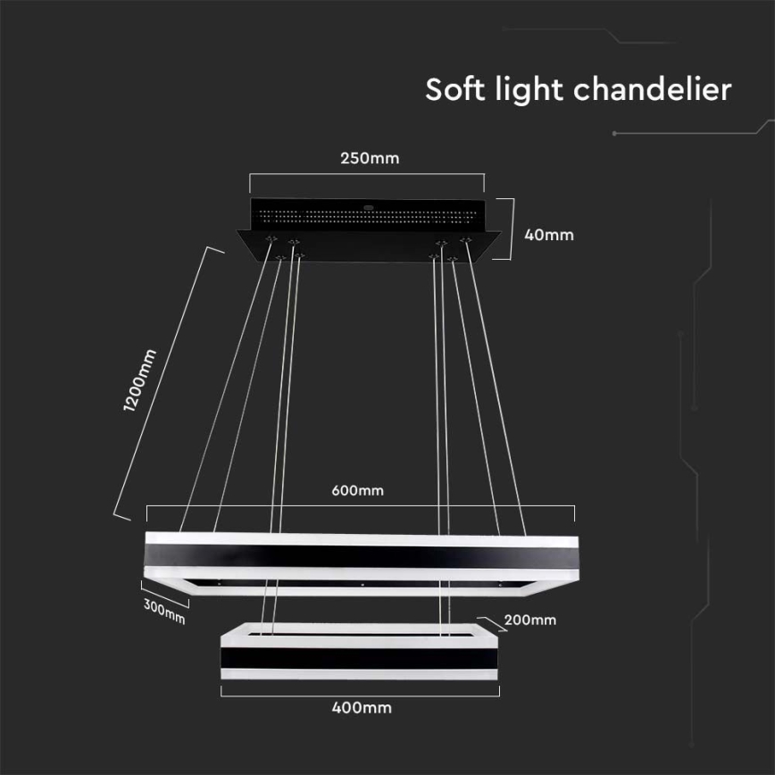 Candeeiro suspenso LED com regulação LED/113W/230V 3000K preto