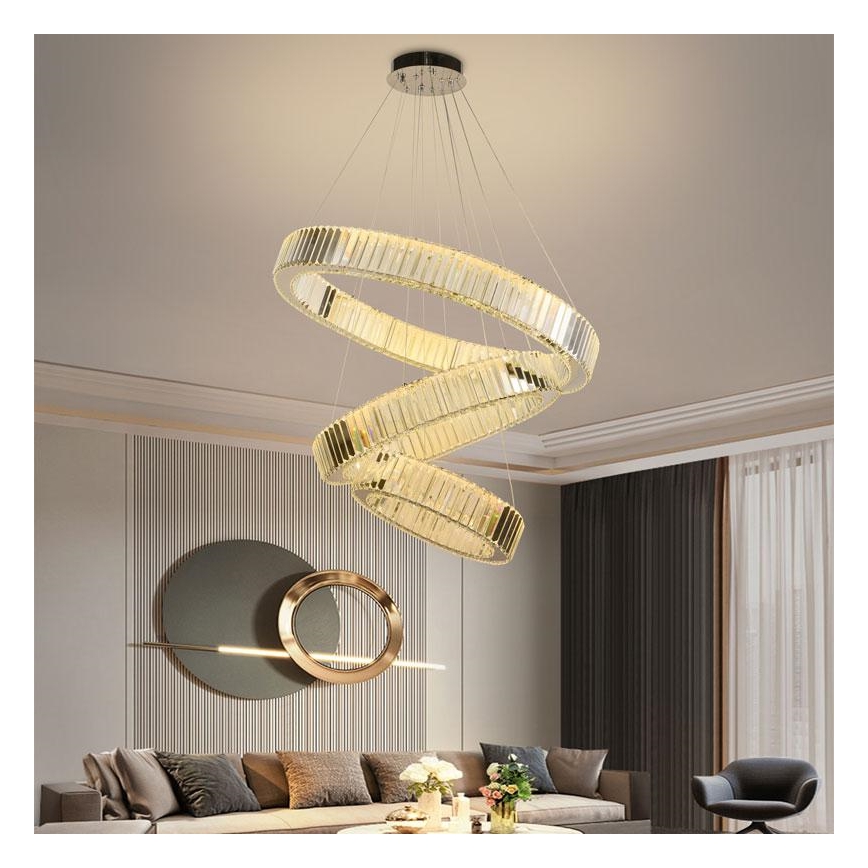 Lustre de cristal regulável num fio LED/115W/230V 3000-6500K cromado brilhante + comando