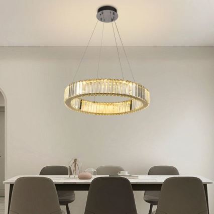 Lustre de cristal regulável num fio LED/40W/230V 3000-6500K cromado brilhante + comando