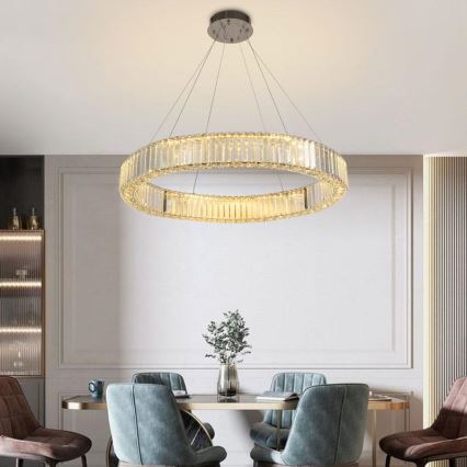Lustre de cristal regulável num fio LED/50W/230V 3000-6500K cromado brilhante + comando