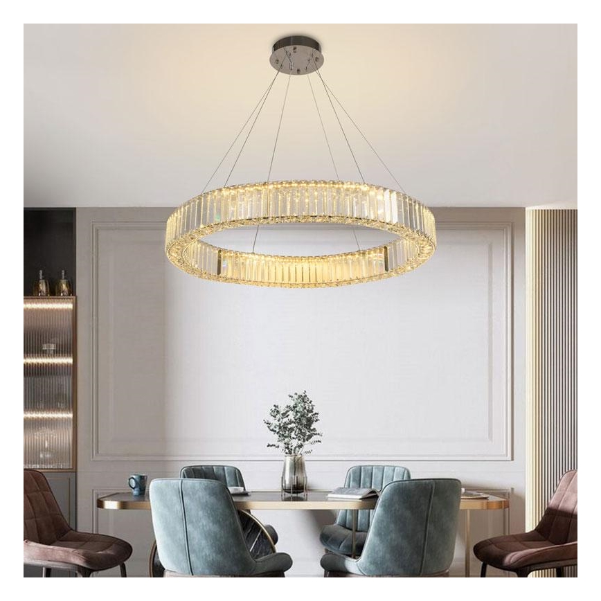 Lustre de cristal regulável num fio LED/50W/230V 3000-6500K cromado brilhante + comando