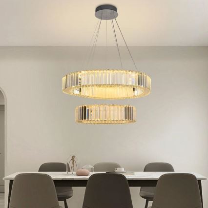 Lustre de cristal regulável num fio LED/65W/230V 3000-6500K cromado brilhante + comando