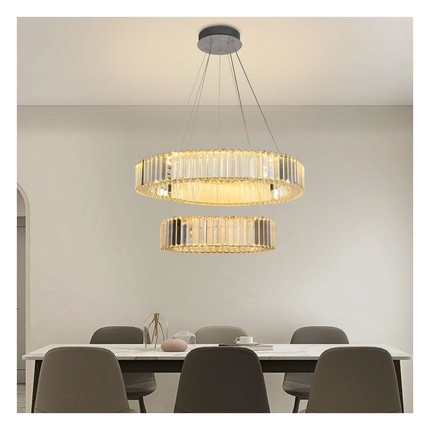 Lustre de cristal regulável num fio LED/65W/230V 3000-6500K cromado brilhante + comando