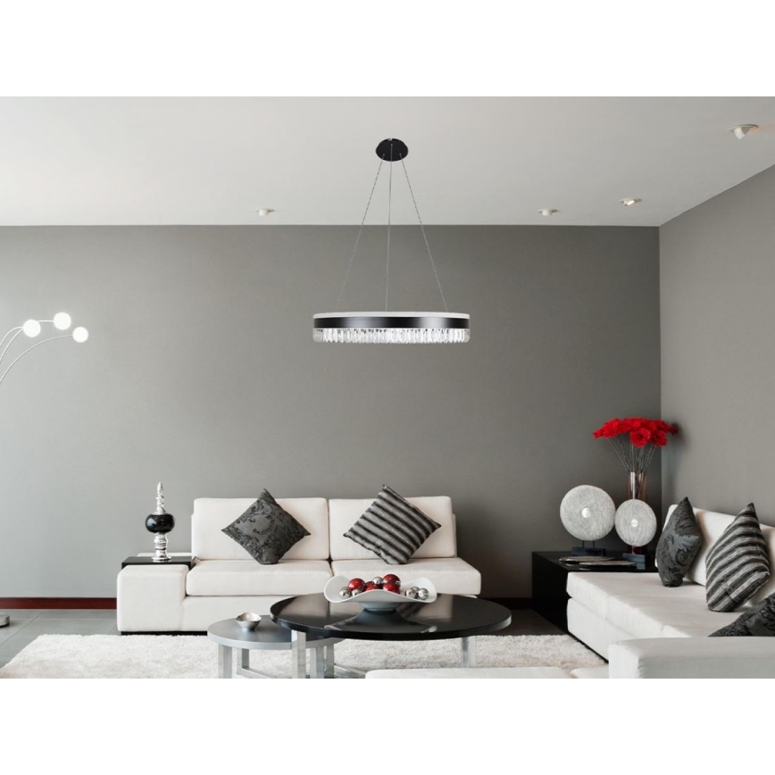 LED Regulação cristal candeeiro suspenso LED/80W/230V 3000-6500K preto + comando