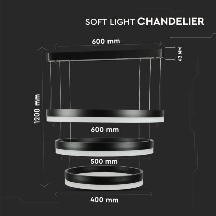Candeeiro suspenso LED com regulação LED/86W/230V 3000K preto