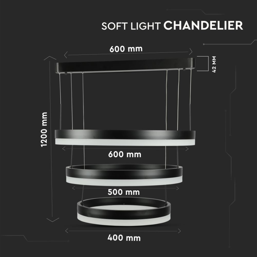 Candeeiro suspenso LED com regulação LED/86W/230V 3000K preto
