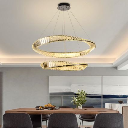 Lustre de cristal regulável num fio LED/90W/230V 3000-6500K cromado brilhante + comando