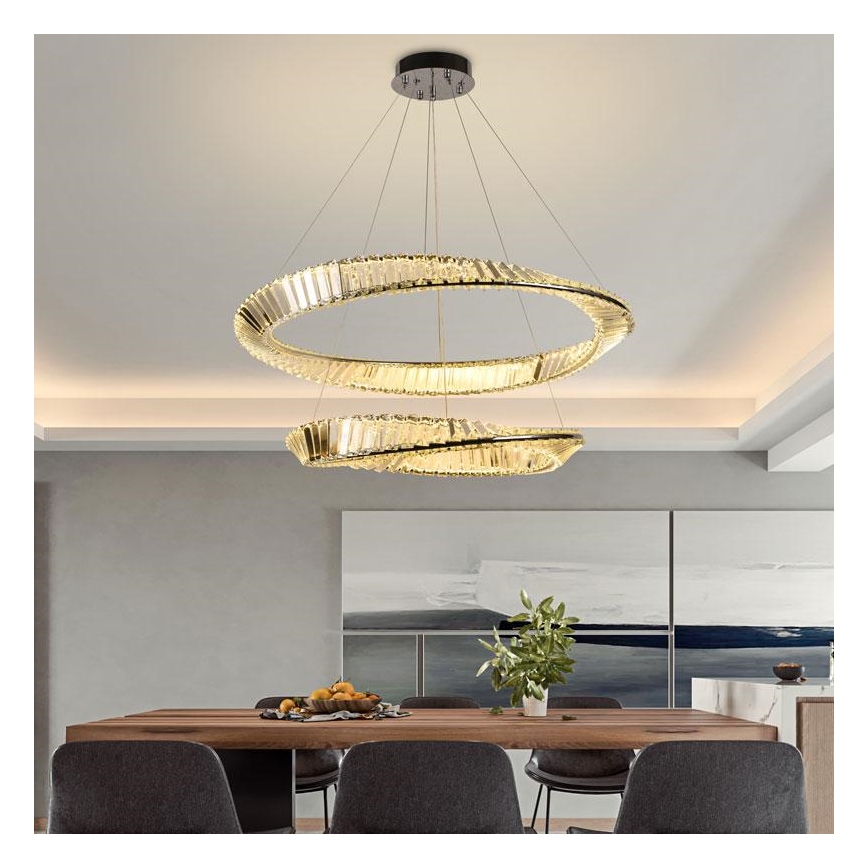 Lustre de cristal regulável num fio LED/90W/230V 3000-6500K cromado brilhante + comando