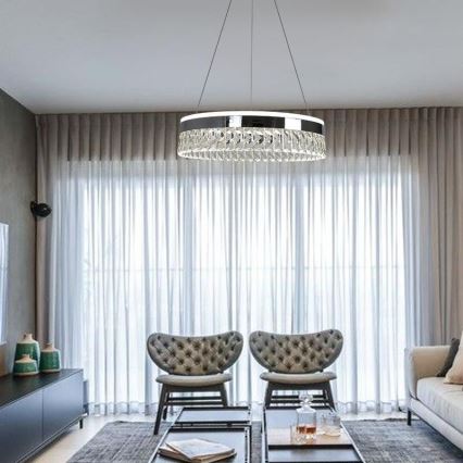 Lustre de cristal regulável num fio LED/90W/230V 3000-6500K cromado brilhante + comando