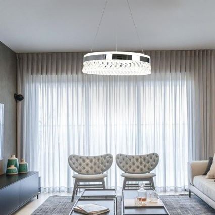 Lustre de cristal regulável num fio LED/90W/230V 3000-6500K cromado brilhante + comando