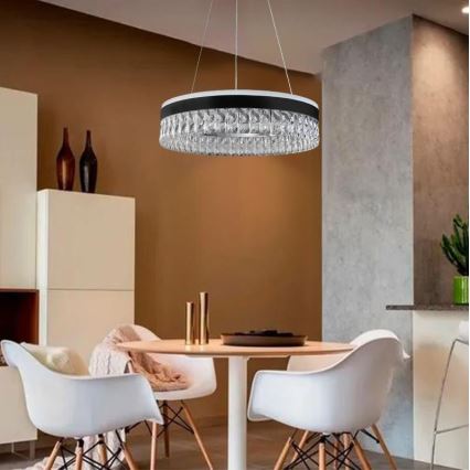 Candeeiro de cristal suspenso LED com regulação LED/90W/230V 3000-6500K preto + comando