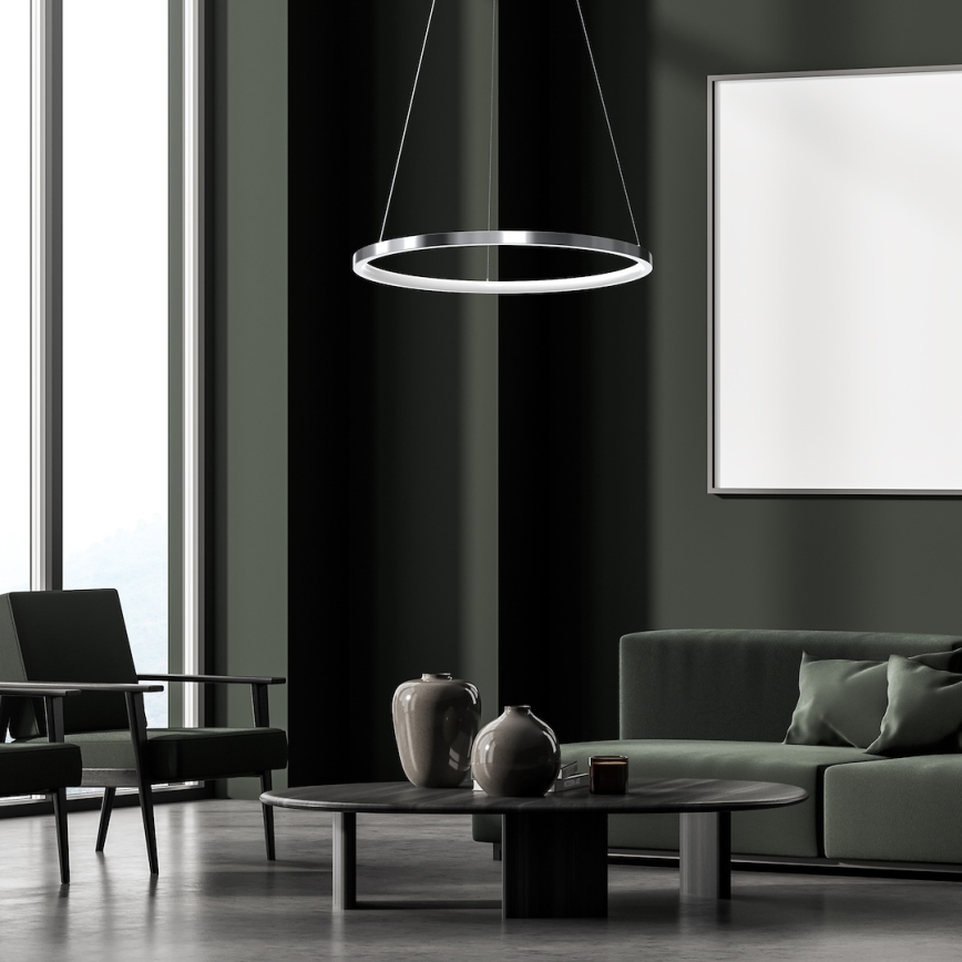 Candeeiro suspenso LED HOOP LED/27W/230V diâmetro 50 cm 4000K cromado brilhante