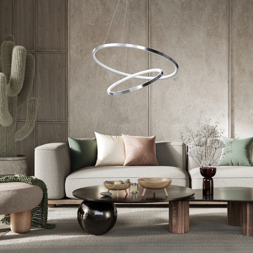 Candeeiro suspenso LED HOOP LED/51W/230V diâmetro 60 cm 4000K cromado brilhante