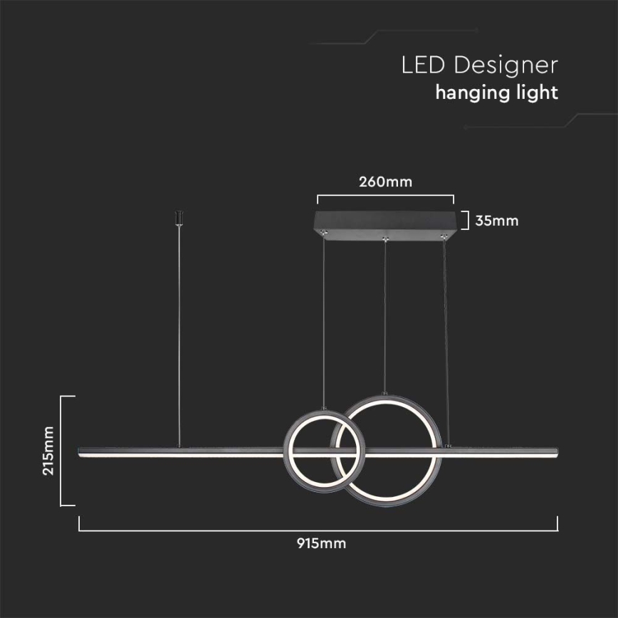 Candeeiro suspenso LED LED/15W/230V 4000K preto