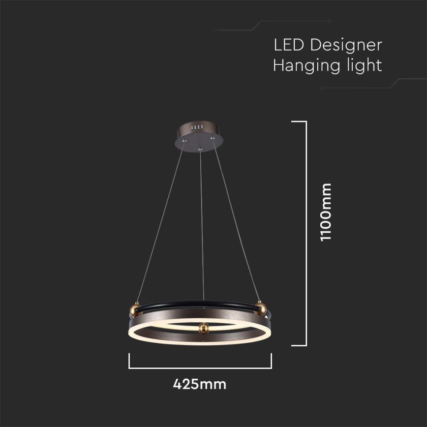 Candeeiro suspenso LED LED/20W/230V 3000K diâmetro 42 cm castanho