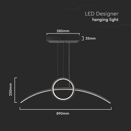 Candeeiro suspenso LED LED/30W/230V 4000K preto